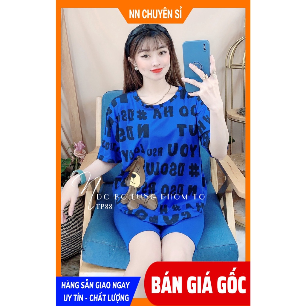 Đồ bộ thun lửng phom to cho nữ mặc nhà chất vải mềm mát in chữ in gấu hoạt hình dễ thương TP88