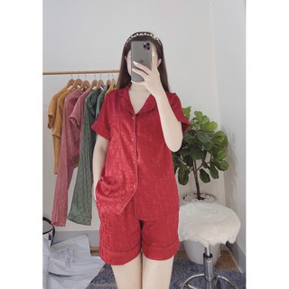 Bộ Đồ Ngủ Lụa Cộc Tay HATIBO chất lụa gấm in chữ chìm mềm mát