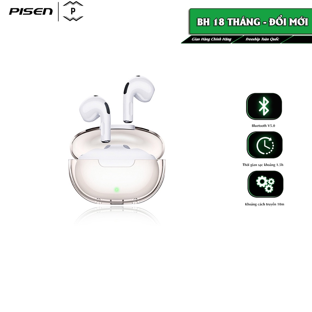 Tai nghe không dây PISEN A-buds3 Pro Gaming Esport, model: LV12AB, màu trắng - Hàng chính hãng, bảo hành 18 tháng