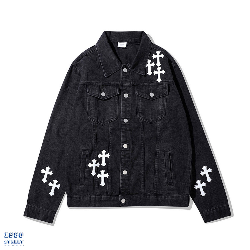 Áo khoác Denim jacket nam nữ áo bò Chrome Hearts phong cách vintage 1980street