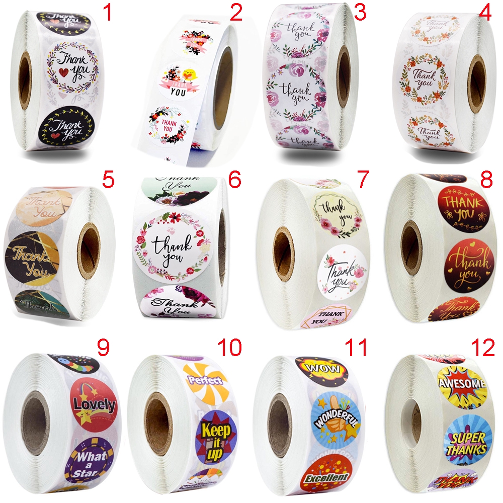 Set 500 Miếng Dán Tròn In Chữ Thank You Trang Trí Quà Tặng