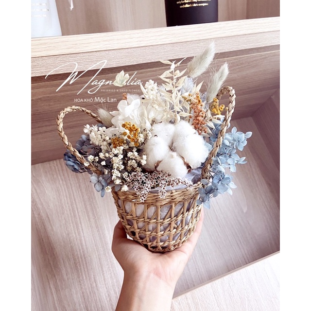 Giỏ hoa khô mini dùng decor trang trí ❤FREESHIP❤ phong cách Bắc Âu vintage cổ điển, quà sinh nhật, chụp ảnh sản phẩm