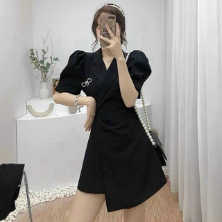 ĐẦM VEST ĐẮP CHÉO LỆCH TÀ TRẮNG - ĐEN