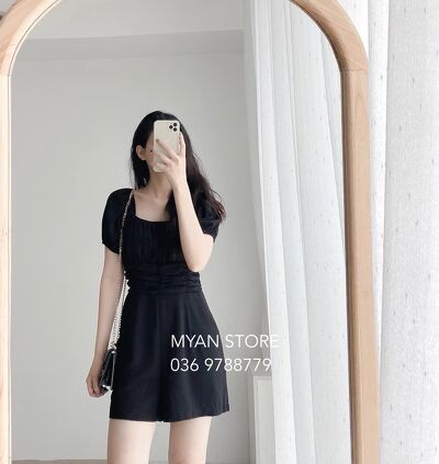 Jum cổ vuông nhún eo Q052102