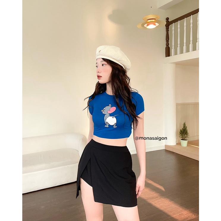 MONÁ - Áo croptop họa tiết cotton 4 chiều co giãn - JERRY CROPTOP