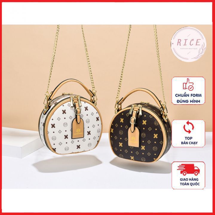 Túi Hộp Hình Tròn Size 19 - Hoạ Tiết Sang Chảnh, Hàng Viền Mép Tỉ Mỉ, Thời Trang
