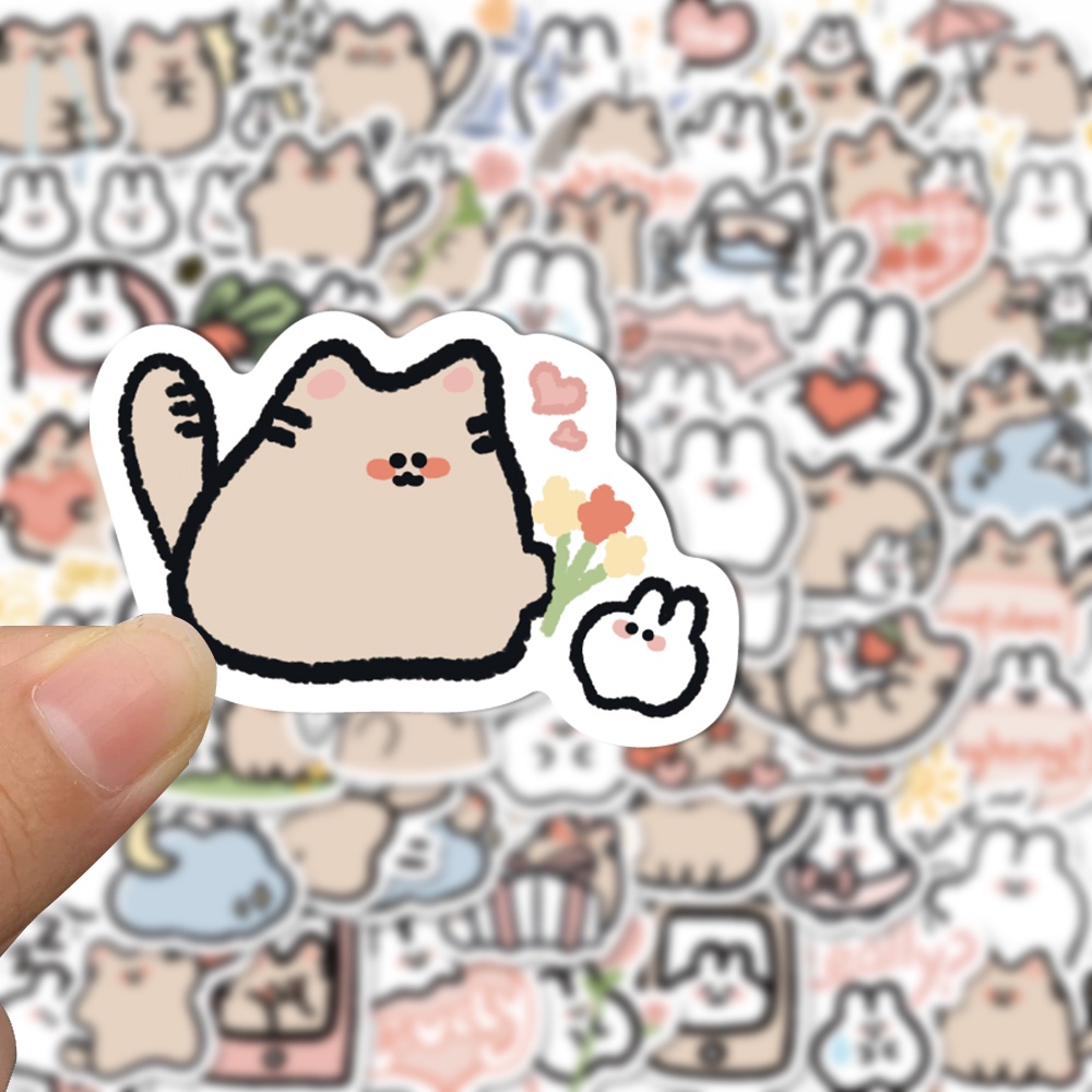 Bộ 60 Miếng Dán Trang Trí Laptop Chống Thấm Nước Hình Thỏ / Mèo Hoạt Hình Dễ Thương