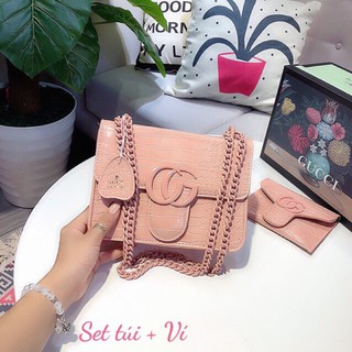 Bộ túi ví đeo chéo full màu thời trang da cá sấu siêu đẹp