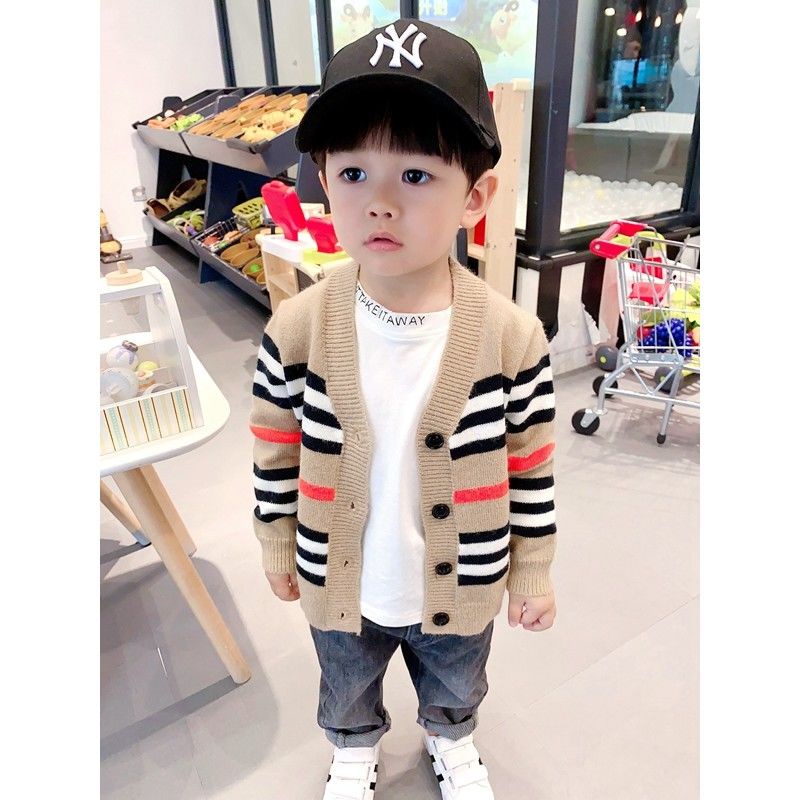 Áo Khoác Len Cardigan Họa Tiết Kẻ Sọc Phong Cách Phương Tây Thời Trang Xuân Thu Cho Bé Trai/Bé Gái