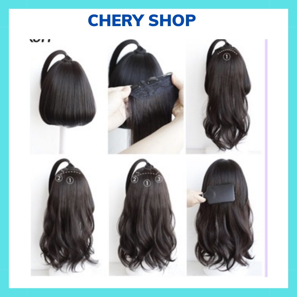 Tóc giả kẹp set 3 kẹp xoăn dài cho nữ shop Chery, tóc giả nửa đầu làm dày tóc tự nhiên