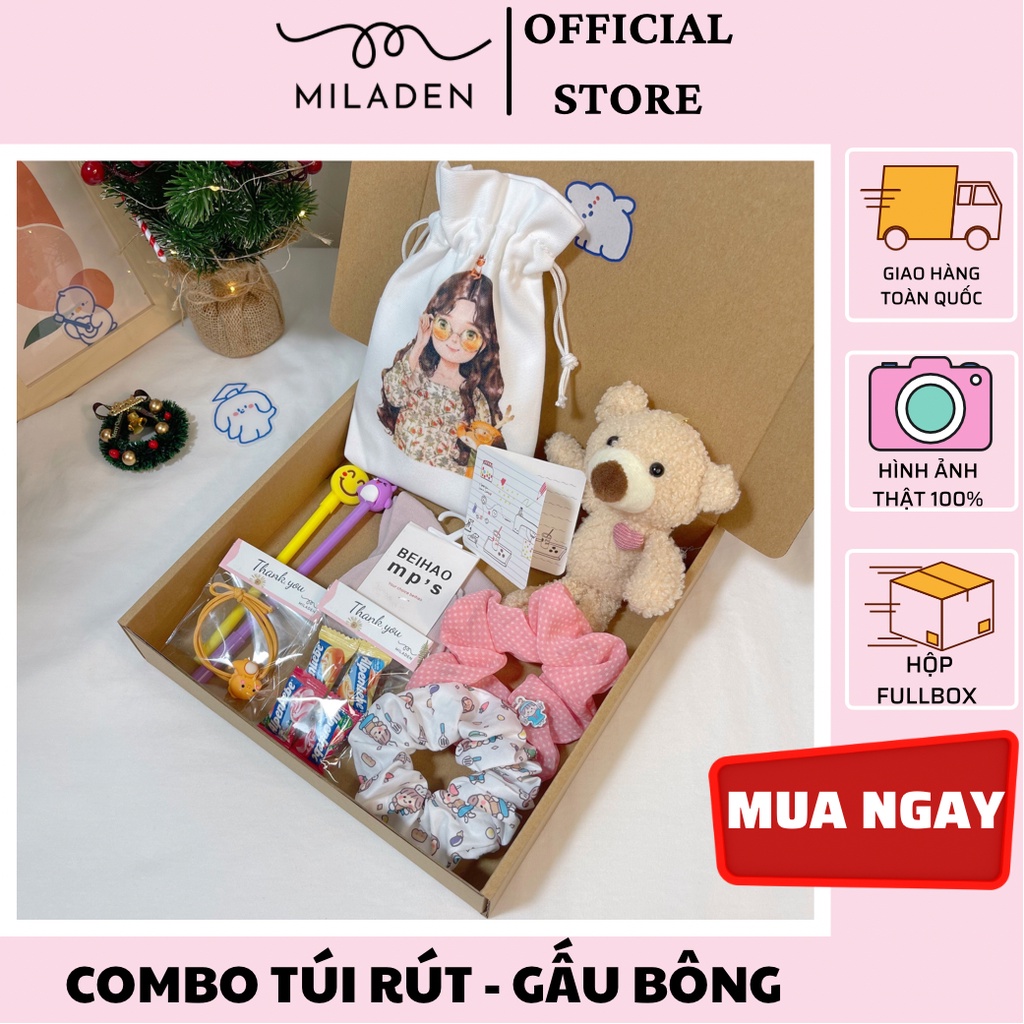 Combo Túi Vải Dây Rút Canvas Mini, Gấu Bông và Phụ Kiện Khác MILADEN