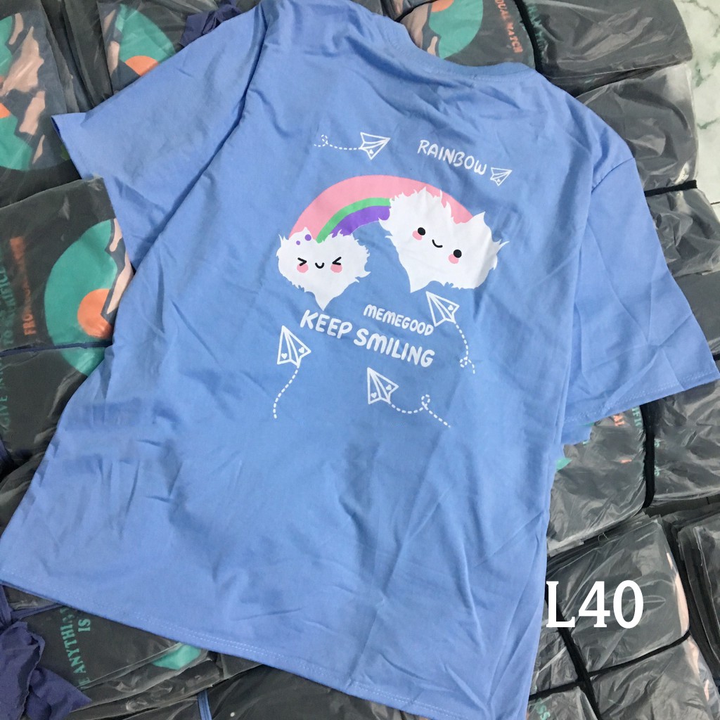 Áo thun 𝑭𝒓𝒆𝒆𝒔𝒉𝒊𝒑 Áo phông form rộng dáng Unisex L40, mặc lớp, nhóm, cặp in hình MÂY CẦU VỒNG KEEP SMILING.