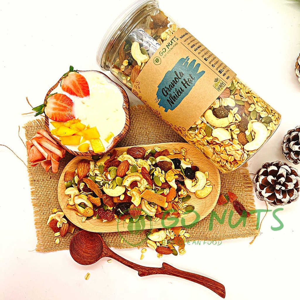 Granola Nhiều hạt vị Mật ong 500g GO NUTS Ngũ cốc dinh dưỡng hỗ trợ giảm cân ăn kiêng không đường thuần chay healthy