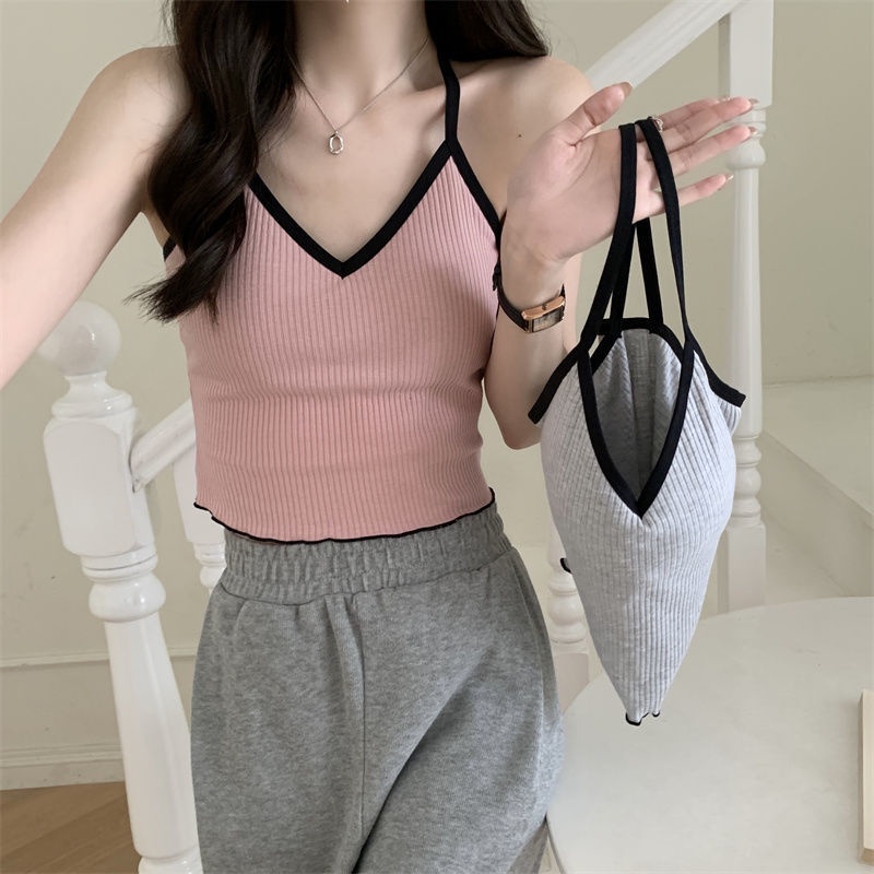 COZOK Áo Tank Top Sát Nách Cổ Chữ V Phối Màu Tương Phản Quyến Rũ Hợp Thời