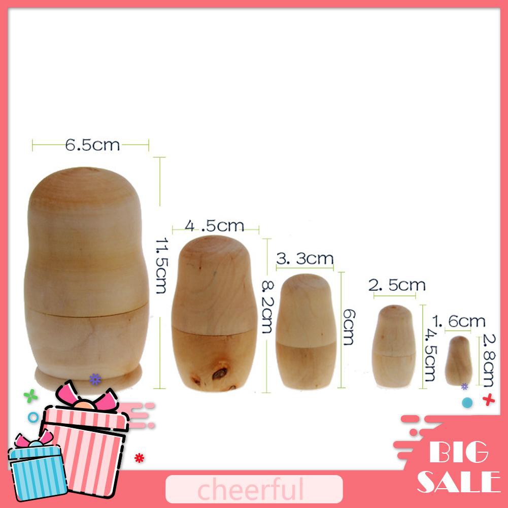 Bộ 5 Búp Bê Nga Matryoshka Bằng Gỗ Chưa Sơn