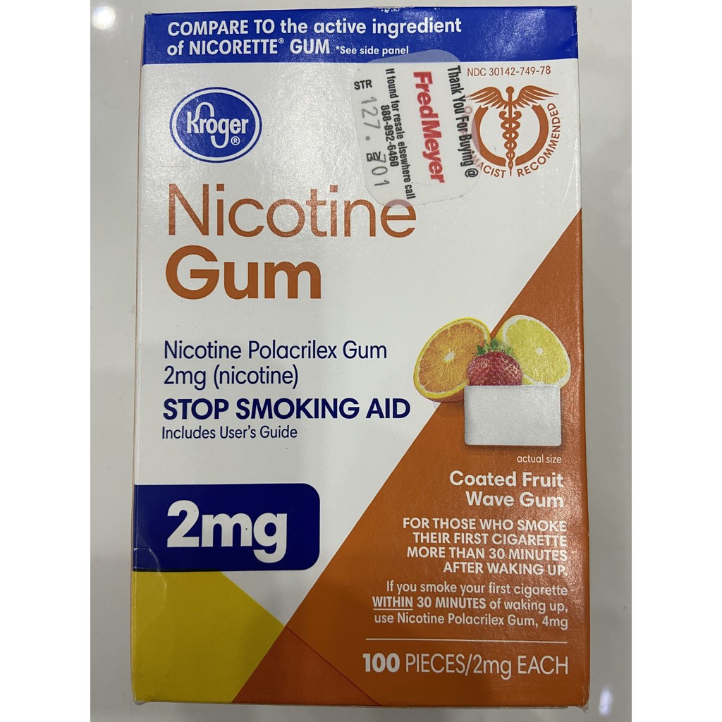 Kẹo cao su Kroger Nicotine Gum 2mg&amp; 4mg 100 viên, hương trái cấy