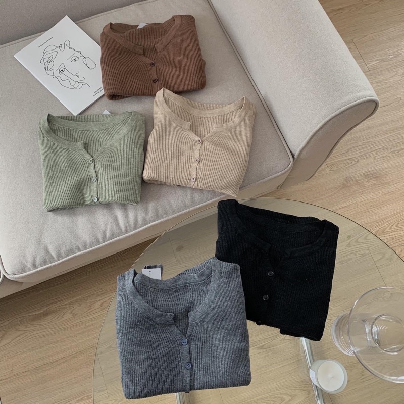 Áo cardigan len tăm cổ tròn (A9001)