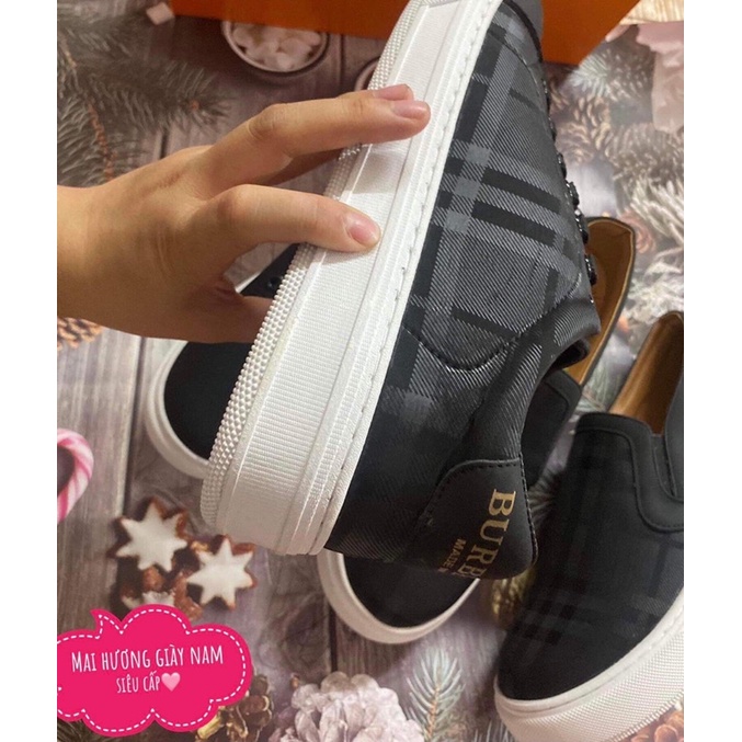 Giày thể thao nam burberry đen buộc dây . Giày lười slipon buberry kẻ đen siêu cấp kèm hộp