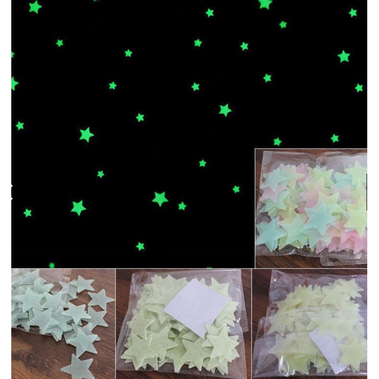 Bộ 100 Ngôi Sao 3D Dạ Quang Dán Trang Trí Tường