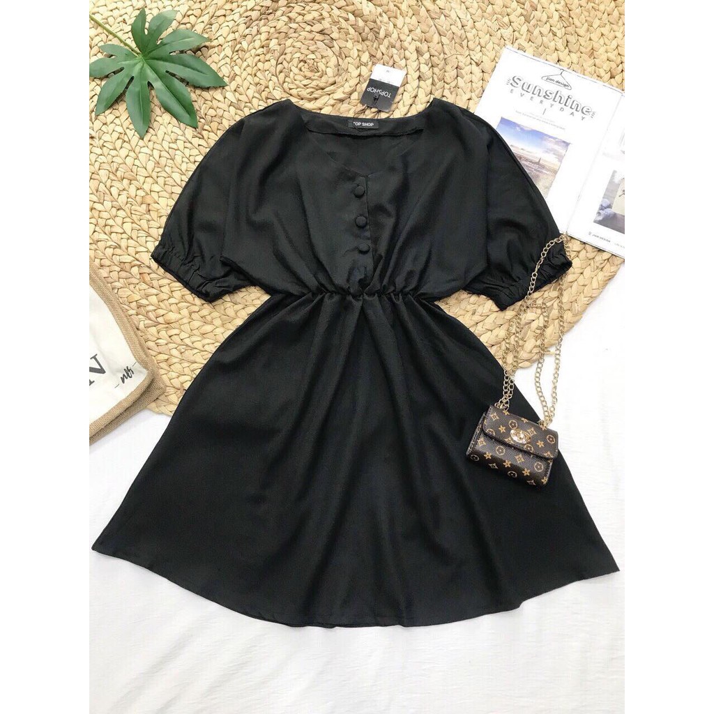(kèm hình thật) Milin Dress - Váy đen bọc nút đơn giản - D396