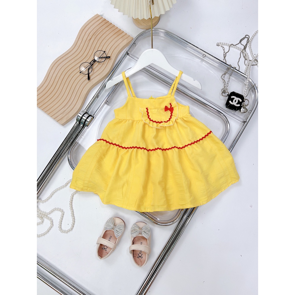 Váy 2 dây cho bé gái túi ngực xinh xắn từ 8-20kg