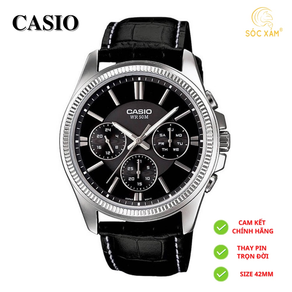 Đồng hồ nam thể thao ❤️ Đồng hồ đeo tay thời trang nam Casio MTP-1375L-1A dây da chính hãng chống nước tốt