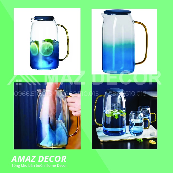 [Giá sỉ] Bình Cốc Ly Thủy Tinh Trong suốt Đại Dương Màu Xanh Nước Biển Chịu nhiệt Đẹp Cao Cấp