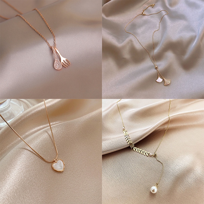Vòng cổ chuỗi nhỏ phối hạt ngọc trai/ đá giả đơn giản tươi mới nhiều kiểu dáng phong cách Hàn Quốc