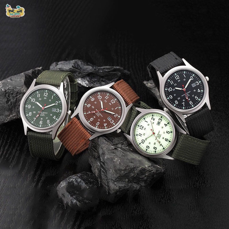 Đồng Hồ Analog Máy Quartz Dây Vải Quân Đội Chống Nước Cho Nam