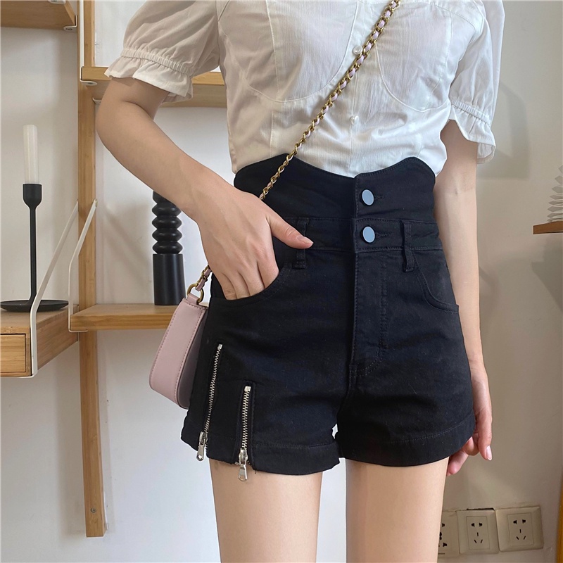 Quần short Denim màu đen kiểu dáng năng động thời trang