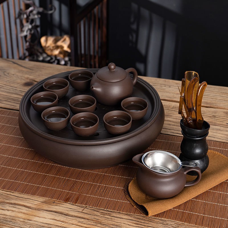 bìnhViolet arenaceous kung fu tea set suit modern household contracted chaoshan of a complete ceramic tray teapot teac