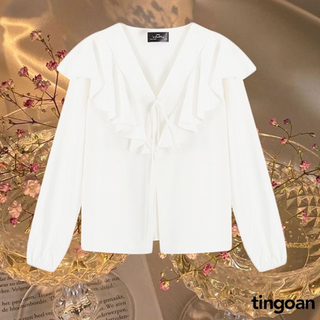 [Mã WABRTN02 giảm 10% ]Áo sơ mi lụa vai bèo chống nhăn tingoan IT’S HUNNIE BLOUSE/WH