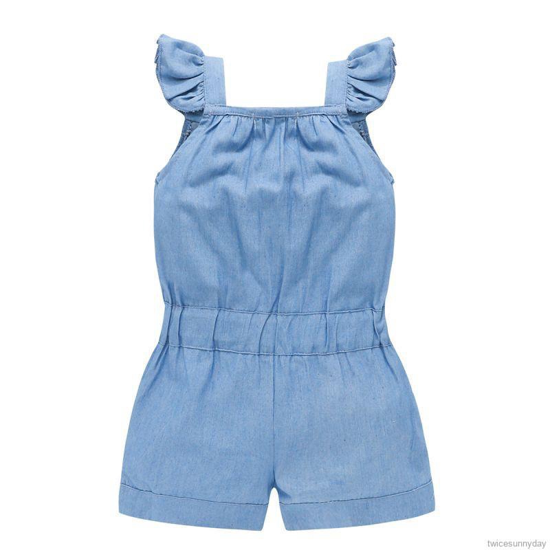 Jumpsuit Jeans Không Tay Thời Trang Xinh Xắn Cho Bé Gái