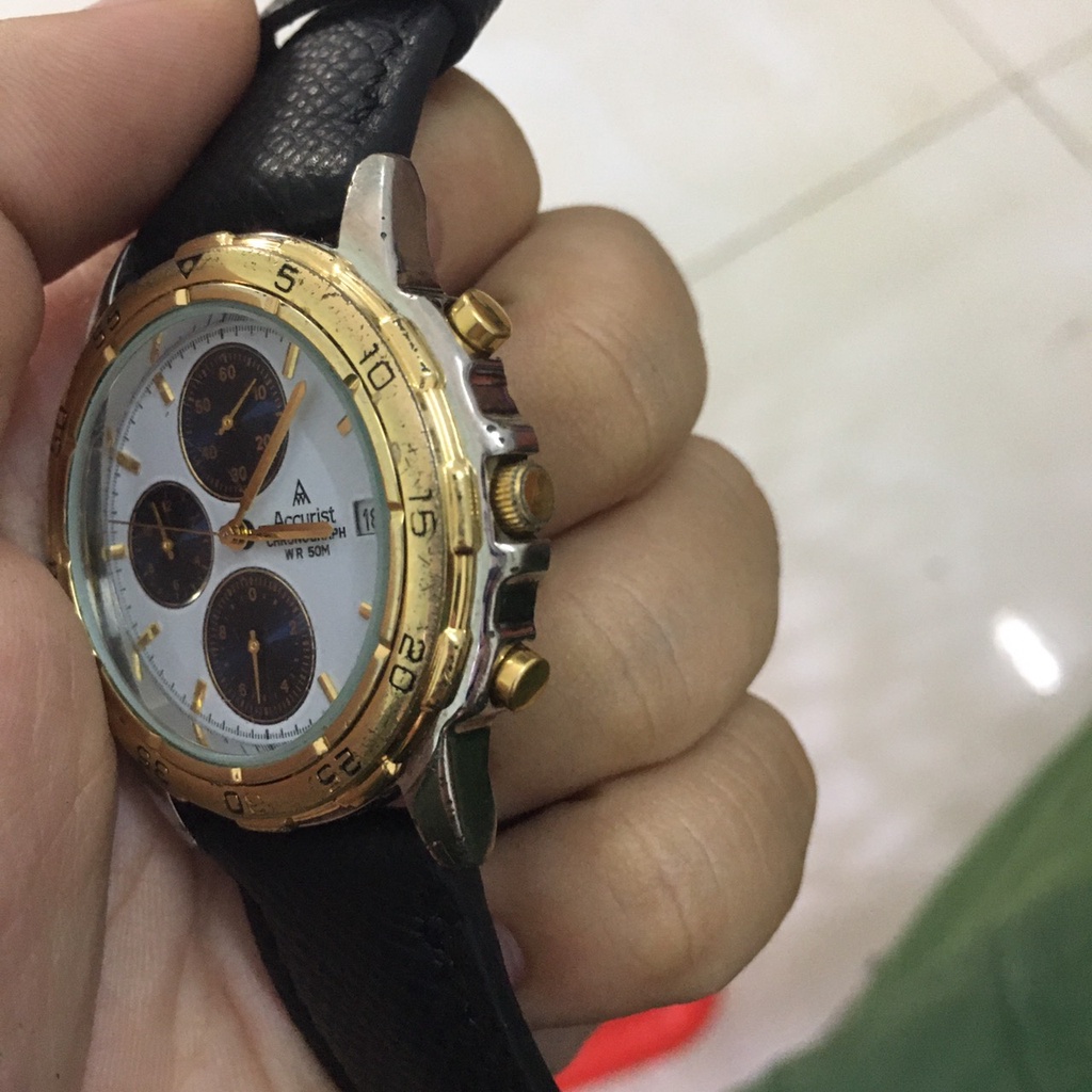 Đồng hồ nam Accurist hàng si Nhật chính hãng , mặt trắng , kim vàng , viền vàng