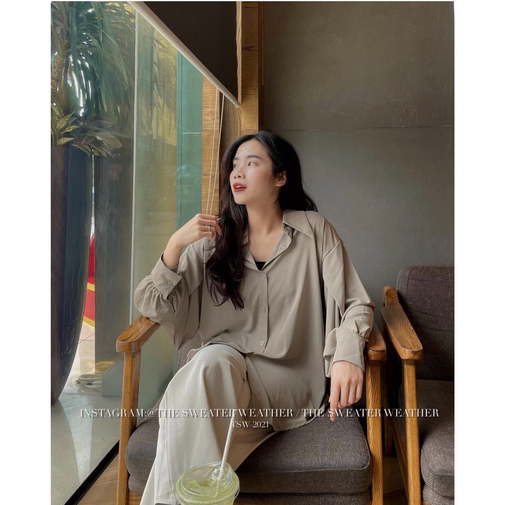 Áo Sơ Mi Nữ trơn trượt tay bồng chất umi hàn form rộng Kiểu dài tay vintage hàn quốc cao cấp trơn kozoda SM69