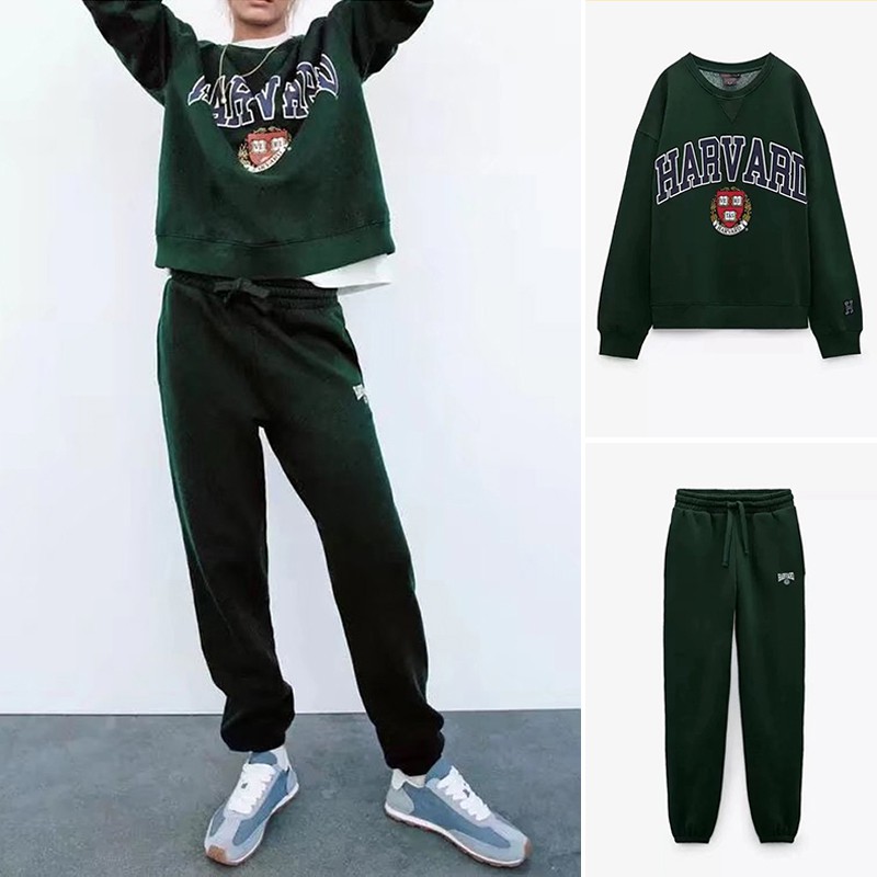 BỘ ÁO NỈ VÀ QUẦN JOGGER NỮ HARVARD MÀU XANH LỤC - 5643/816 5643/817