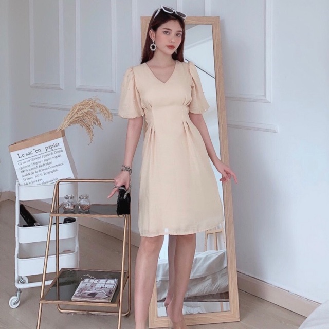 Đầm xoè tay phồng đính hạt 🌷Đẫm thiết kế 🌷FRE