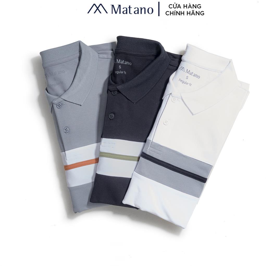 Áo thun polo nam có cổ đẹp MATANO 024 - Áo phông polo nam cổ trụ bẻ, vải cá sấu cotton hàng hiệu phối màu kẻ ngang đẹp !