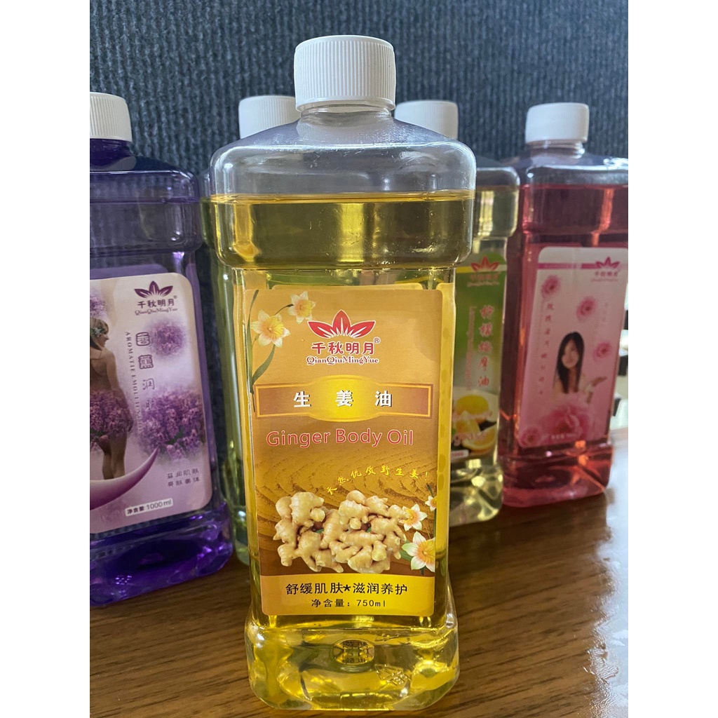 Tinh Dầu Massage Body chai 750ml Gừng - Lavender - Hoa Hồng - Ngải Cứu-cam xả chanh thơm dịu