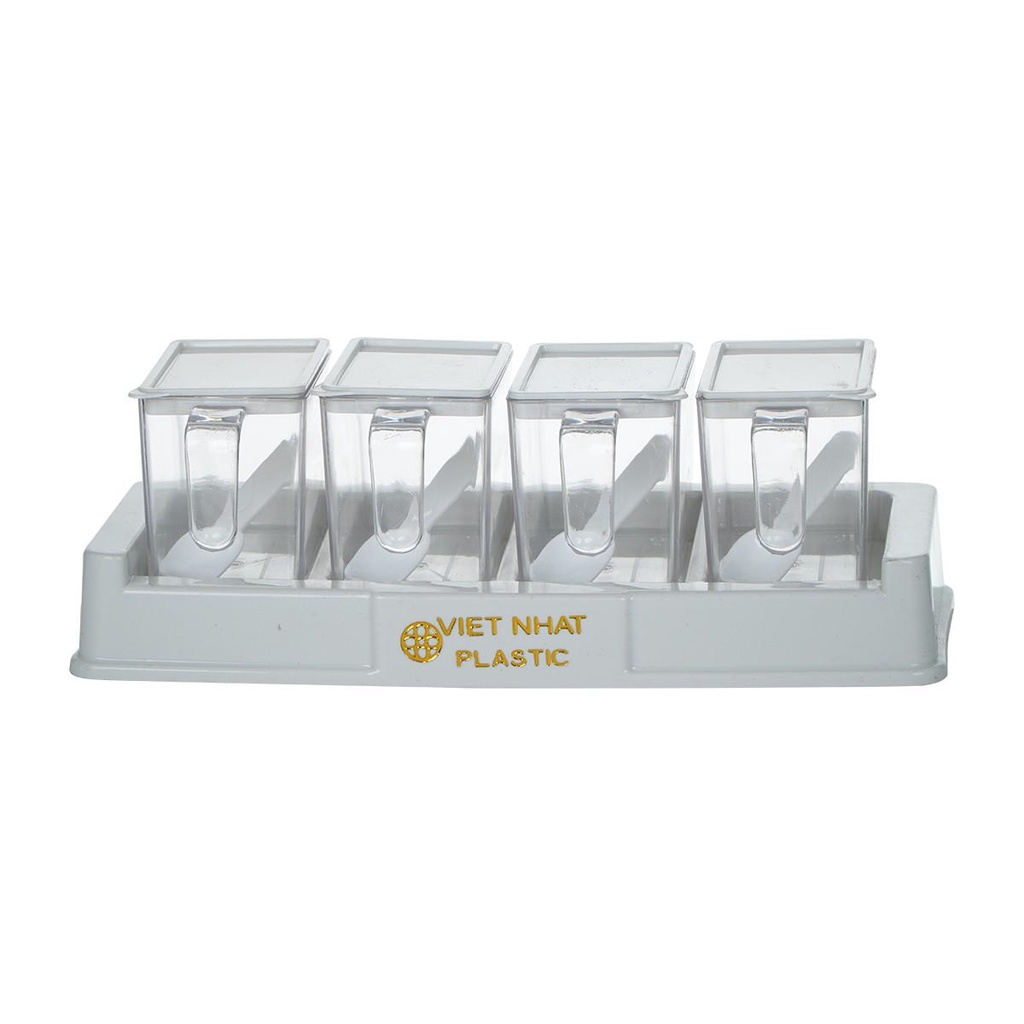 Bộ 4 Lọ Gia Vị Có Thìa Muỗng Nhựa Việt Nhật - bộ 4 Hũ Đựng Gia Vị Có Nắp Đậy H308