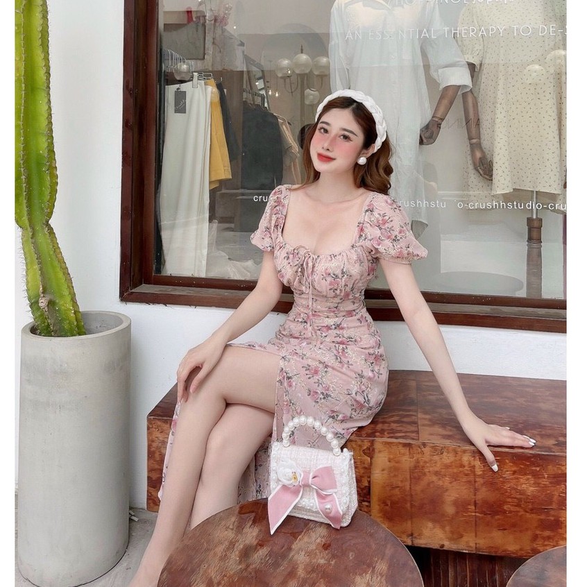 Đầm Midi Hoa Nhí, Đầm Maxi Hoa Xẻ Tà Vintage Cao Cấp