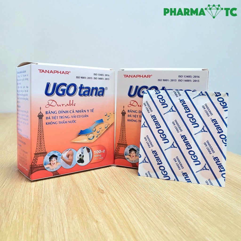 Băng dính y tế UGO tana, co giãn tốt, bảo vệ vết thương, trầy, xước da hộp 102 miếng - PharmaOTC