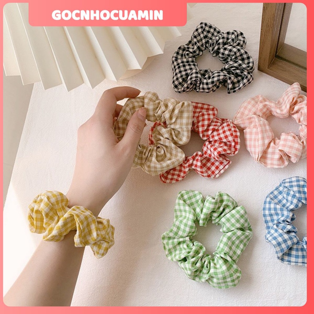 Cột Tóc Vải Scrunchies - Dây Buộc Tóc Scrunchies họa tiết kẻ caro
