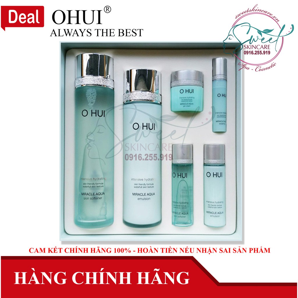 Bộ dưỡng da cấp ẩm Ohui Miracle Aqua Special Set cho da lỗ chân lông to, nhờn 6 sản phẩm O Hui