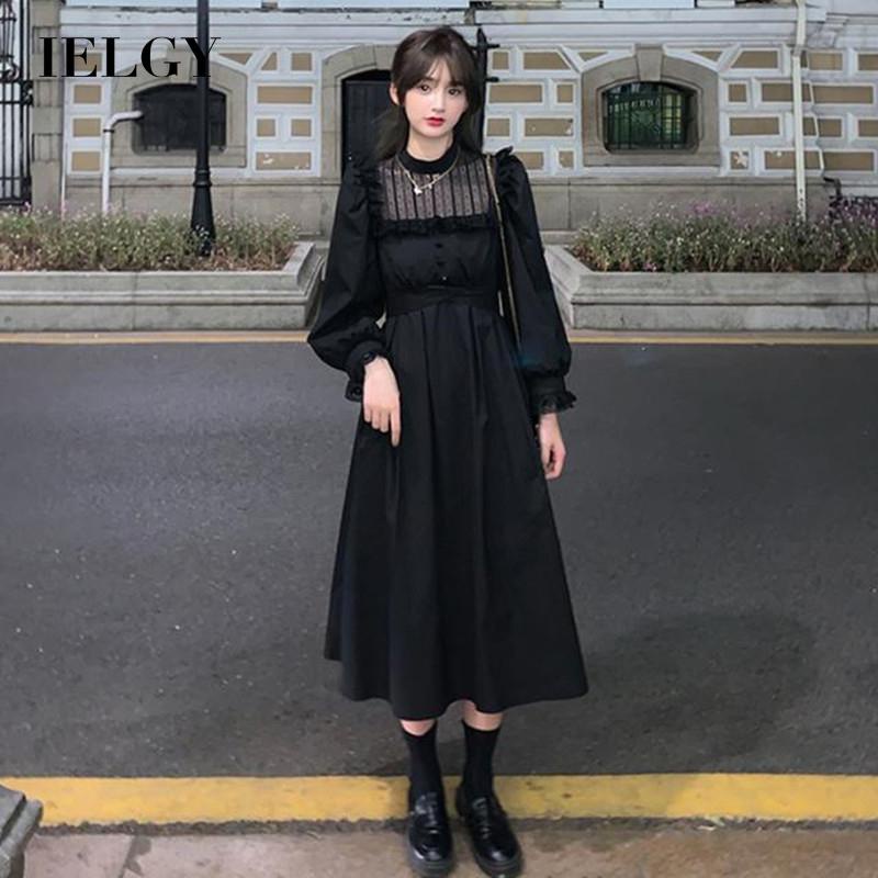 IELGY Đầm Phối Ren Chiết Eo Kiểu Dáng Nhẹ Nhàng Thanh Lịch Cho Nữ