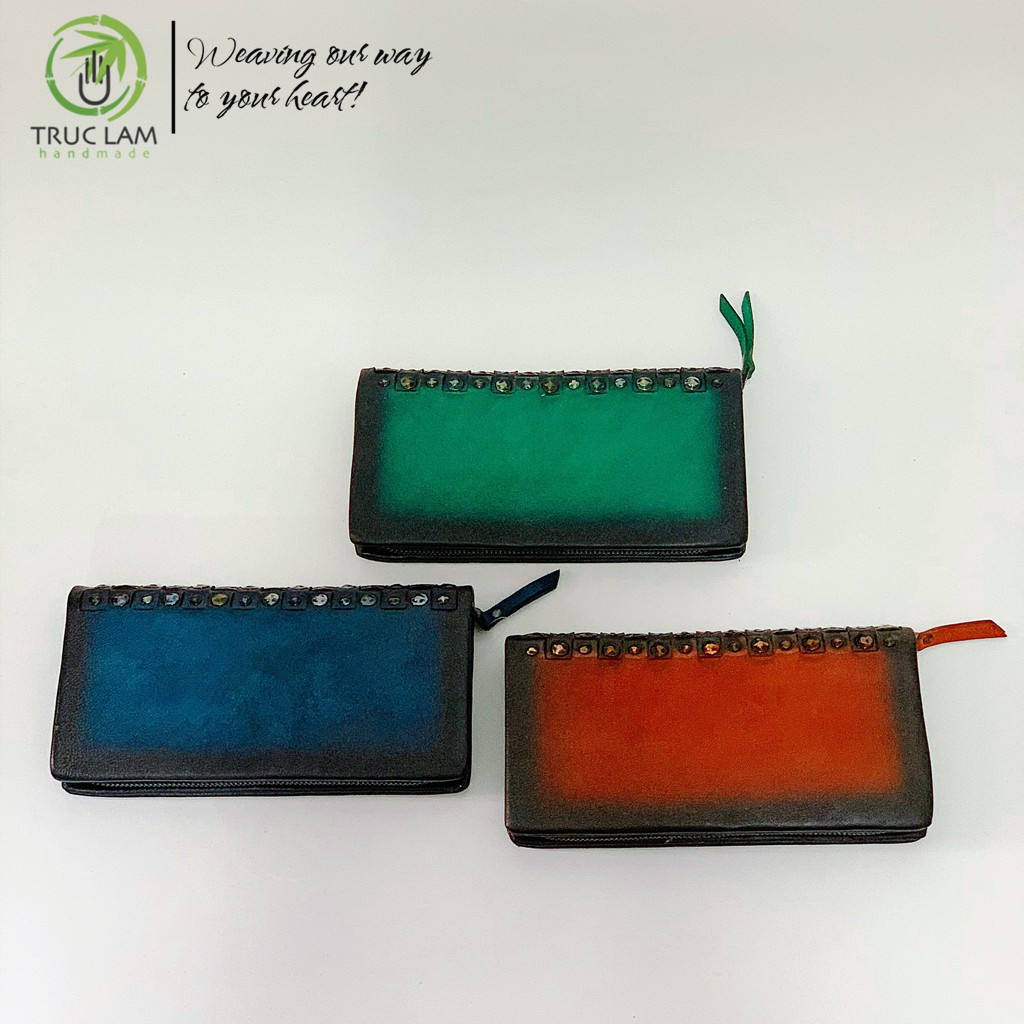 Ví Dài Cầm Tay Thời Trang Nữ Da Thật Cao Cấp Có Khóa Kéo Trang Trí Tán Đinh – Trúc Lâm Handmade