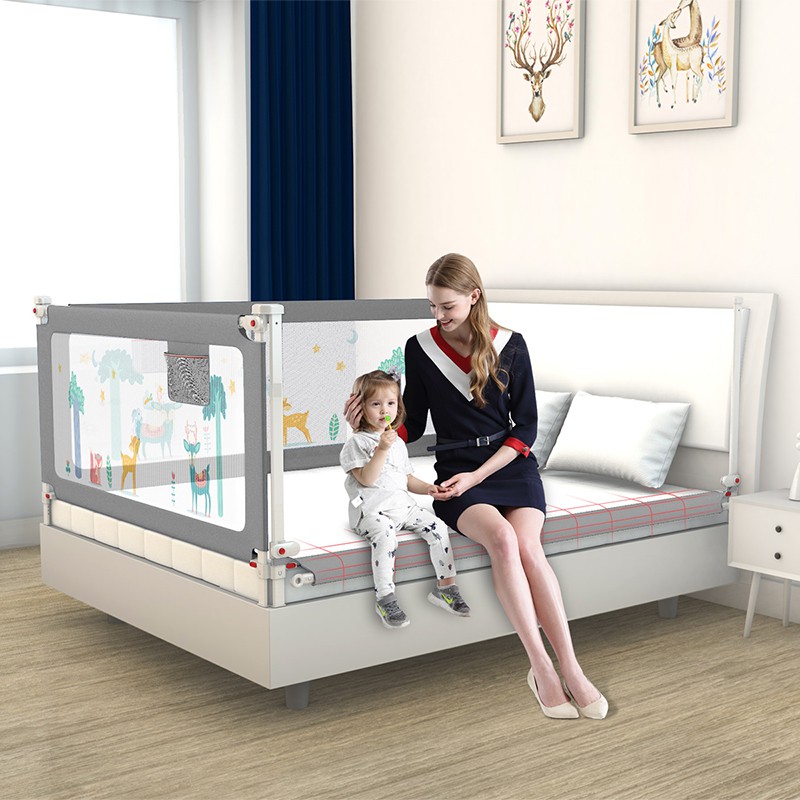 Thanh chắn giường 1M6, 1M8, 2M Chống kẹt, Hạ 1 góc KidAndMom trượt lên xuống cao 105 cm giá bán 1 thanh