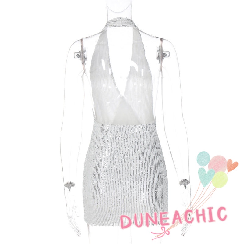 DUNEA Đầm hai dây hở lưng đính kim sa long lanh thời trang quyến rũ dành cho nữ