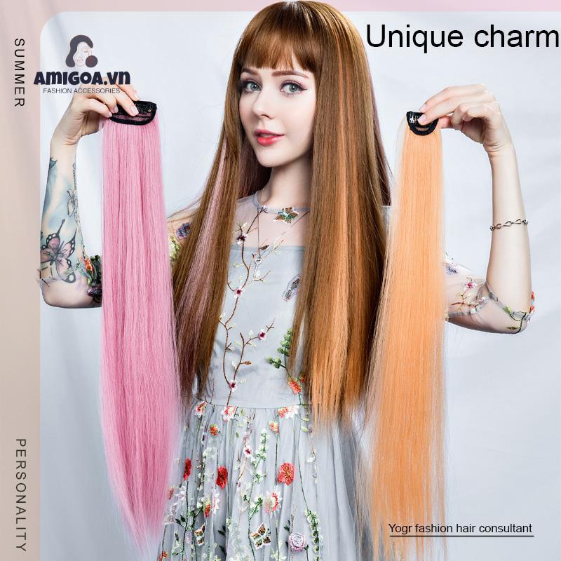 ✨✨Tóc Giả Kẹp High light 60cm-Tóc Nối Giả Dạng Thẳng Nhuộm Ombre Phong Cách Hàn Quốc