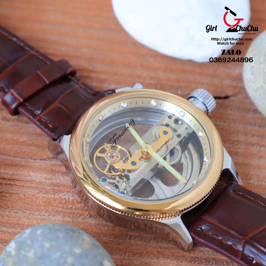 Đồng hồ nam Forsining cơ lộ máy với thiết kế trẻ trung năng động, dây da xịn đẹp êm tay, máy làm từ thép không gỉ